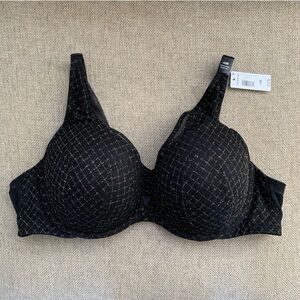 XO Plunge Push Up Bra Black Gold Sparkle Fishnet Torrid Size 43B